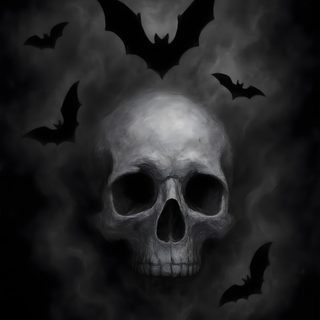 a skull with bats flying around it Halloween Skull And Bat Skull With Bat Wings, Dark Skulls, black
