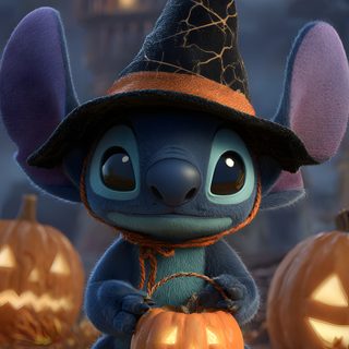 a little mouse dressed as a witch holding a jack - o'- lantern in front of some pumpkins Lock Screen Stitch Halloween Silly Skeleton, Pumpkin, Stitch Quote, Beloved Movie, Cat Lounge, dark slate gray
