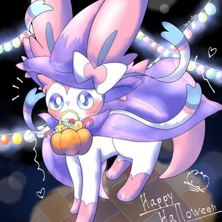 a very cute looking cat with some lights around it Halloween Sylveon Hd Pokémon, Pokemon, medium purple