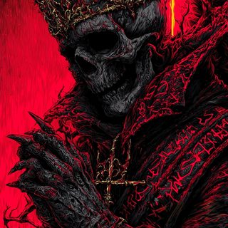 a painting of a skeleton wearing a crown and holding his hands in front of him Halloween For Men 3d Horror, Skull, Horror Aesthetic, Evil Fantasy Art, Skeleton Pic, Horror Asthetic, black
