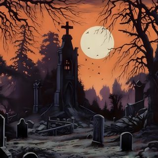 a painting of a graveyard with tombstones and trees in the background at night time Old Ways Halloween Spooky Background Aesthetic, Horror Background Aesthetic, Spooky Scene Background, dark slate gray