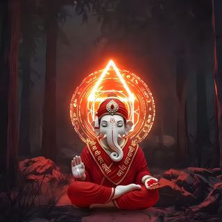 an elephant is sitting in the middle of a forest with lights on it's head Ganesh Halloween Ganesh Images, Ganesh Ji Cinematic Video, Modern Indian Art, black