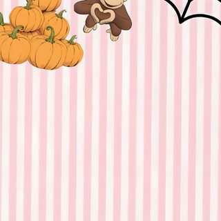 a pink and white striped wallpaper with a monkey on top of some pumpkins Halloween Monkey Halloween Monkey, Pink Disney Halloween, Girly Halloween Border, misty rose