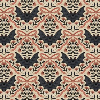 an ornate pattern with black, red and beige colors Halloween Bat Pattern Popular Patterns And Prints, Halloween Background Aesthetic, Print Repeat, rosy brown