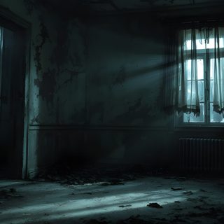 an empty room with sunlight coming through the windows and peeling paint on the walls, Halloween Creepy Place Haunted Room Background Hd, Haunted Room Background, Dark Abandoned Interior Scenes, black