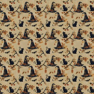 a pattern with black cats and pumpkins on it Halloween Autumn Small Scale Halloween Aesthetic Iphone, 90s Halloween Aesthetic, Vintage Halloween Phone, dark khaki