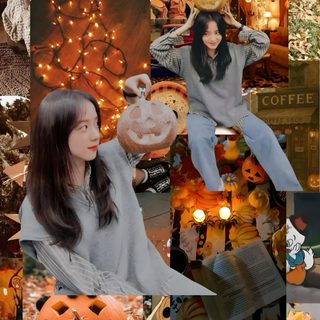 a collage of photos with pumpkins and people Halloween Blackpink 17 Kpop, Black Pink, Ji Soo, Halloween, sienna