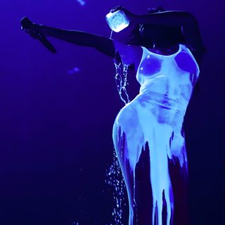 a woman in white dress standing under blue light Sza Halloween Doja Cat Atlantis Costume, Doja Cat Blue Outfit, Aesthetic Sza,
