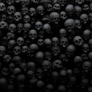 a large group of skulls are shown in black and white, as well as the background Halloween Skull For Desktop Dark Skull Aesthetic, Skull Black, Black Skull Aesthetic,