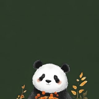 a panda bear sitting on top of a pile of leaves and holding a pumpkin in its paws Halloween Panda Panda Love, dark slate gray