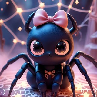 a cute little spider with a pink bow sitting on the ground Cute Halloween Spider dim gray