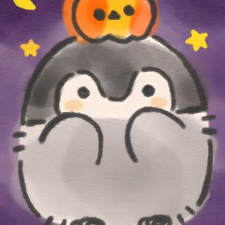 an image of a penguin with a pumpkin on its head and stars around it's neck Penguin Halloween Kawaii Halloween, Interesting Animals, Easy Doodles Drawings, Cute Animal Drawings, gray