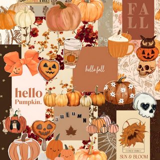 a collage of pumpkins and other items Preppy Halloween Collage Cute Fall Ipad, Pastel Rainbow, Cute Fall Aesthetic Thanksgiving Collage, peru