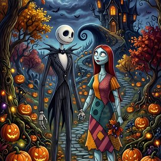 a couple in halloween costumes standing next to each other This Is Halloween Nightmare Before Christmas The Nightmare Before Christmas Pictures, The Nightmare Before Christmas Halloween, Jack And Sally Art, dark slate gray