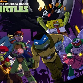 the teenage mutant ninjas movie poster is shown in purple and green colors, with cartoon characters Tmnt Halloween Tmnt 2003 Halloween, Tmnt Vampire, Tmnt Halloween, Tmnt Halloween Pfp, dark slate gray