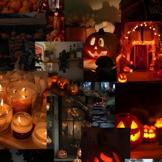 a collage of pumpkins, candles and lights Halloween Collages black
