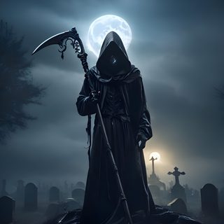 a man dressed as a grimter holding a scythe in front of a full moon Grim Reaper Halloween Accult Images Hd, Santa Muerte Black, Grim Reaper Black, Dark Lord, dark slate gray