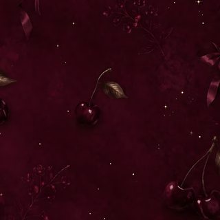 an image of cherries and leaves on a dark red background with gold flecks Burgundy Halloween black
