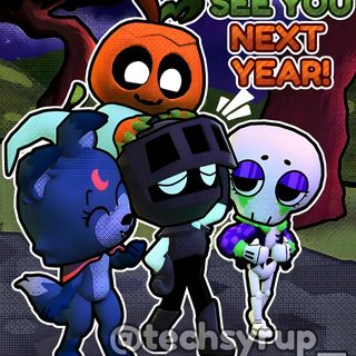 an image of some cartoon characters in front of a halloween scene with the words see you next Dandys World Halloween Toons Halloween Toons, Halloween Dandys World, Dandys World Halloween, dark slate gray