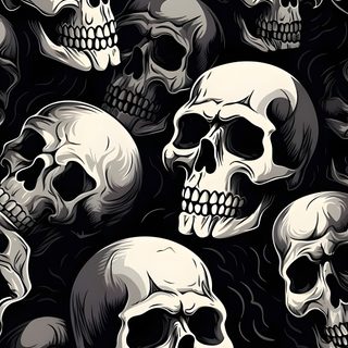 a lot of skulls that are on the ground Halloween Skulls Gothic Skull Background, Black And White Skull Design, Halloween Decoration Ideas,