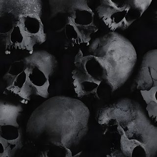 black and white photograph of many human skulls Halloween Thorny Skulls Warm Gray Undead Aesthetic, Thanatos Aesthetic, Black Skull Aesthetic,