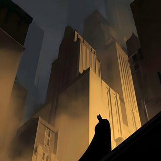 the silhouette of a batman standing on top of a roof in front of tall buildings Batman Long Halloween Comic 4k, Cool Batman, Batman Iphone Comic, 4k Batman Iphone, dark slate gray