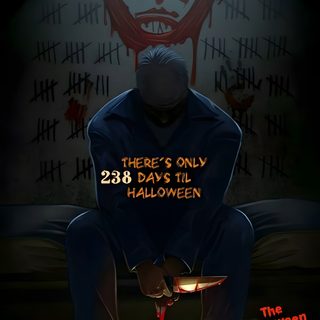 a man sitting on top of a pumpkin in front of a wall with the words, there's only 28 days till halloween Halloween 6 Halloween Killers, Backgrounds Michael Myers, Horror Michael Myers, Mike Myers Halloween, black