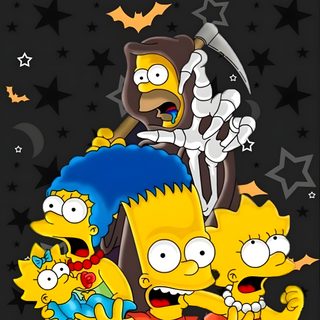the simpsons family is celebrating halloween Bart Simpson Halloween Funny Halloween Card Inspiration, Halloween Cartoon Characters, Halloween Party Decoration Ideas, black