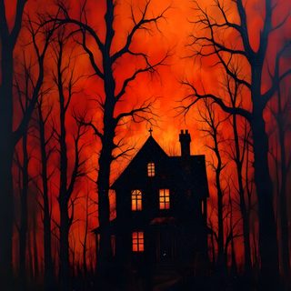 a painting of a house in the woods at night Vintage Halloween Haunted House Spooky Scenery Drawing, Landscape Drawings, Halloween Artwork, black