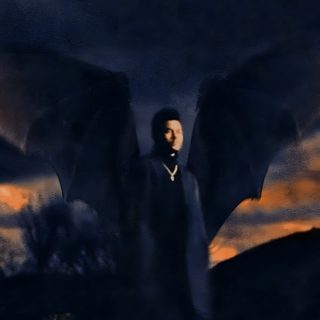 a man standing in the middle of rocks with an enormous bat on his shoulder and wings outstretched The Weeknd Halloween The Weeknd Wanderlust, The Weeknd Echoes Of Silence Poster, The Weeknd Landscape, black