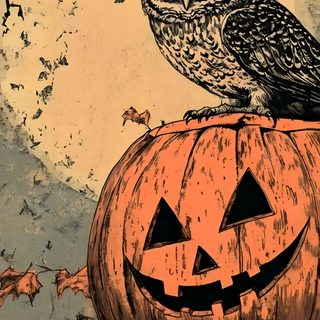 an owl sitting on top of a carved pumpkin Owl Argyle - Retro Halloween Orange Spooky Owls, Halloween Owl Background, Halloween Owl, peru