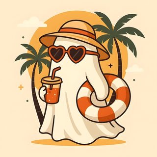 an elephant wearing sunglasses and a hat holding a drink Halloween Summerween Summer Ghost, Summerween, Summerween Aesthetic, Summerween Art, blanched almond