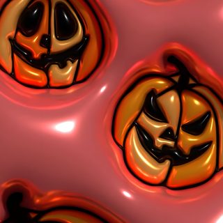 three pumpkins with faces carved into them in orange and black colors on a pink background Halloween Puffy Cute Halloween Iphone, Halloween Zoom Background, 3d Fall Iphone, saddle brown