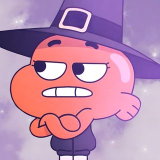 a cartoon character wearing a purple hat and holding his hand to his face while standing in front of stars Gumball Halloween Amazing World Of Gumball Halloween, Darwin Watterson Halloween, Gumball Halloween Icon, plum