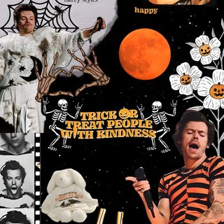 a collage of photos with people dressed up as clowns and women in striped outfits Harry Styles Halloween Film Posters, Create Collage, Scary Halloween, Halloween, Treat People, saddle brown