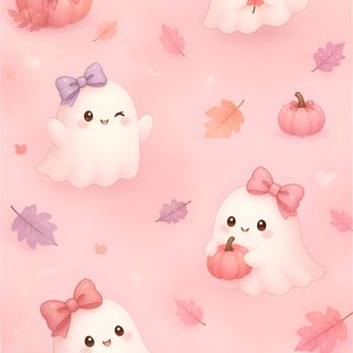 a pink background with little white ghost and pumpkins Pink Halloween Ipad pink