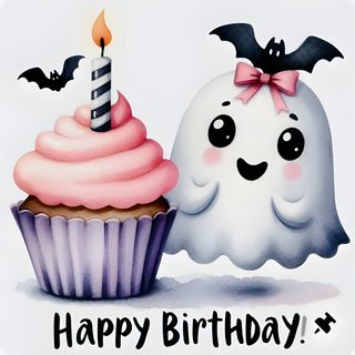 a happy birthday card with a cupcake and a ghost Halloween Birthday Halloween Birthday Image, Free Halloween Birthday Images, Happy Halloween Birthday Pictures, gainsboro