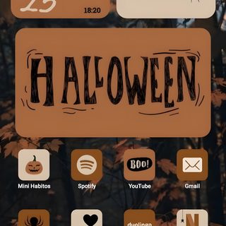 a phone screen with halloween stickers on it Halloween Widget Ideas Halloween Themed Phone Widgets, Homescreen Layout Halloween, Ios Halloween, dark olive green