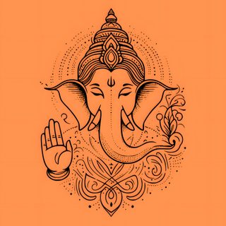 an orange background with the image of ganeshi Ganesh Halloween Ganesha Aesthetic, Hindu God Minimalist, Orange Ganesh Illustration, coral