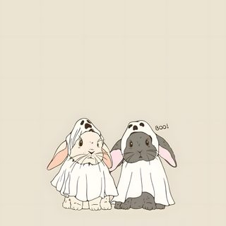 two stuffed animals sitting next to each other in front of a wall with the same drawing on it Cute Bunny Halloween Lop Eared Bunny, Moving, Emoji Stickers Iphone, Bunny, Emoji Stickers, gainsboro
