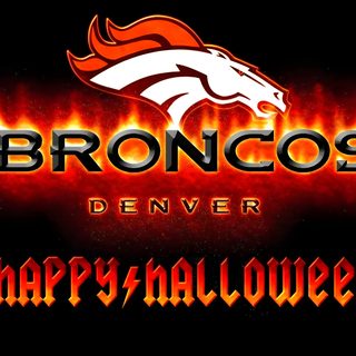 an image of the denver football team on fire with happy halloween written in red and orange Denver Broncos Halloween Broncos Fall Logo, Denver Broncos Team Spirit, Denver Broncos 1920x1080, black