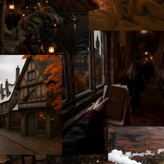 the collage shows many different scenes from harry potter's hogwarts adventure Harry Potter Halloween Aesthetic black