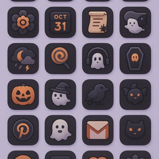 a collection of black and orange icons on a purple background Halloween Icons Halloween App Icons, Halloween Phone Theme Icons, Iphone Halloween Icons, dim gray