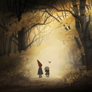 two children are walking in the woods at night Halloween Over The Garden Wall Walled Garden, Elijah Wood, Over The Garden Wall, black