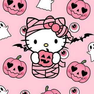 hello kitty halloween wallpaper with lots of pumpkins and ghost faces on pink background Pink Hello Kitty Halloween Pink Hello Kitty Halloween Background, Pink Pink Hello Kitty Halloween Background, Iphone Cute Hello Kitty Halloween,