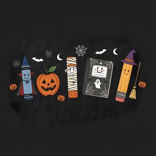 an image of halloween decorations on a black background with pumpkins and ghost's Halloween For School black