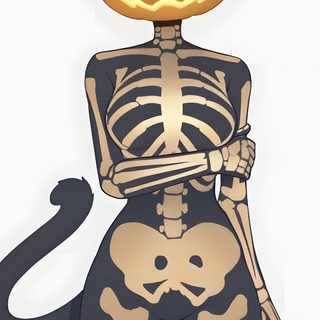 a skeleton cat with glowing eyes sitting on top of it's head and body Halloween Fortnite Jack O Lantern Pose, Jack O Lantern Catgirl, Steam Punk, Idées Minecraft, Dope Art, linen