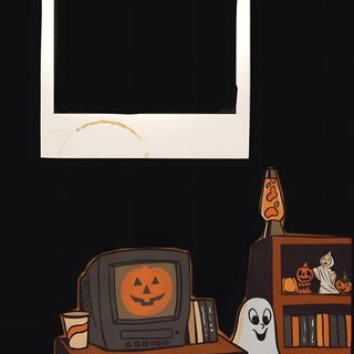 a halloween scene with an old tv and pumpkins Halloween Layout black