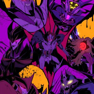 an image of some sort of artwork that appears to be in the style of anime Transformers Halloween Vampire Transformers, Cool Megatron, Megatron X Human Reader, midnight blue