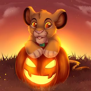 a lion cub sitting on top of a jack - o'- lantern in the grass Lion King Halloween Aristocats Halloween, Disney Halloween Memes, Simba And Nala, Disney Animals, sienna
